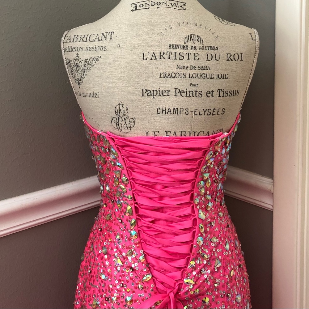 🔴CLEARANCE NEW TIFFANY DESIGNS SZ 4 NEON PINK CORSET BEAD ORGANZA FORMAL GOWN - Picture 8 of 14